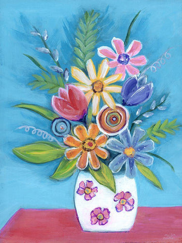 Bright Retro Flowers II Black Ornate Wood Framed Art Print with Double Matting by Dunlap, Marilyn