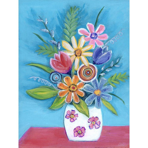 Bright Retro Flowers II Black Modern Wood Framed Art Print by Dunlap, Marilyn