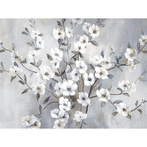 Misty Blossoms Black Modern Wood Framed Art Print by Nan