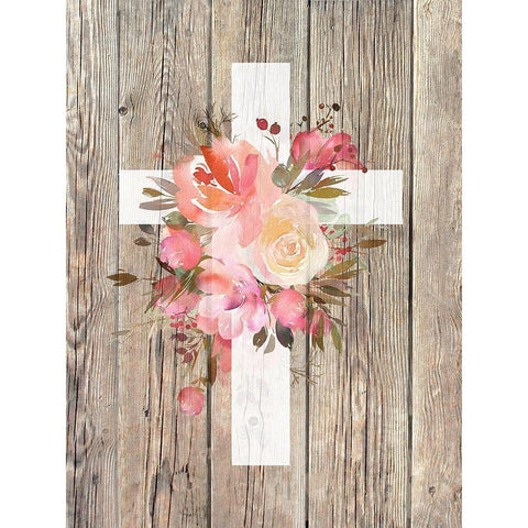 Floral Cross White Modern Wood Framed Art Print by Donovan, Kelly