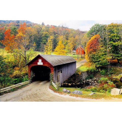 Vermont Covered Bridge Black Modern Wood Framed Art Print with Double Matting by Delimont, Danita