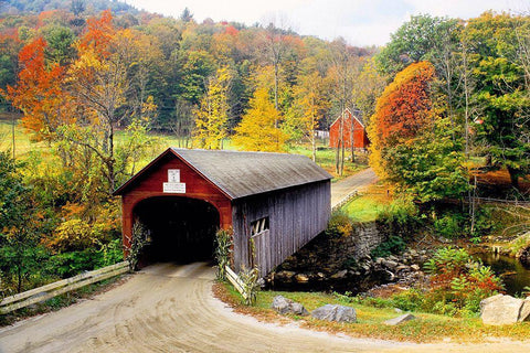 Vermont Covered Bridge White Modern Wood Framed Art Print with Double Matting by Delimont, Danita
