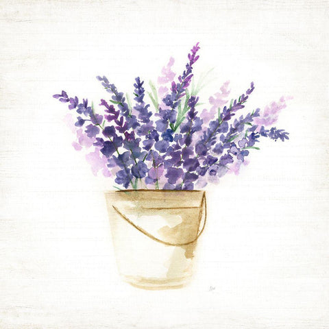 Bucket of Lavender I White Modern Wood Framed Art Print by Nan