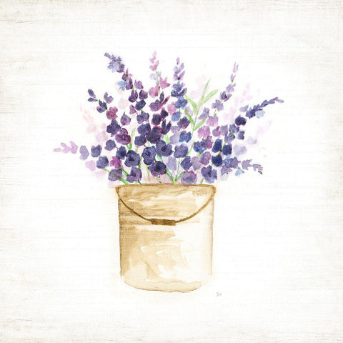 Bucket of Lavender II White Modern Wood Framed Art Print with Double Matting by Nan