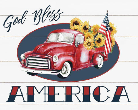 God Bless American Truck White Modern Wood Framed Art Print with Double Matting by Robinson, Carol