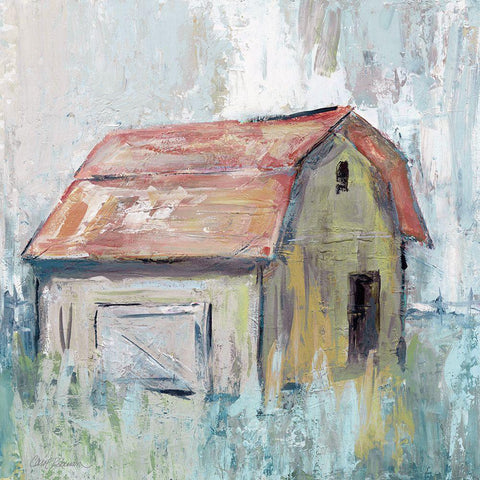 Pastel Barn II White Modern Wood Framed Art Print with Double Matting by Robinson, Carol