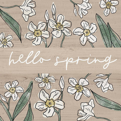 Hello Spring White Modern Wood Framed Art Print with Double Matting by Carpentieri, Natalie