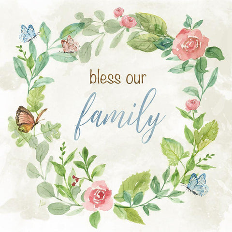 Bless Our Family Gold Ornate Wood Framed Art Print with Double Matting by Nan