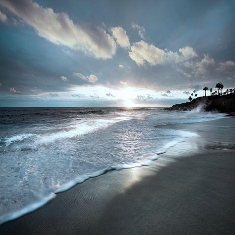 Sunset Beach Black Modern Wood Framed Art Print with Double Matting by Delimont, Danita