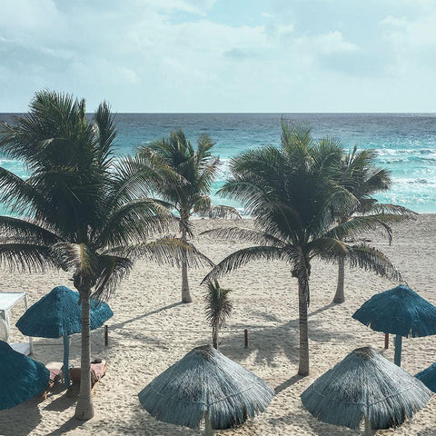 Beach Umbrellas Gold Ornate Wood Framed Art Print with Double Matting by Jill, Susan