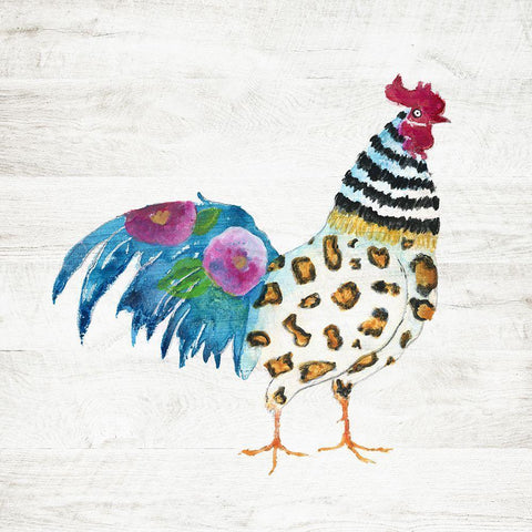 Funky Rooster White Modern Wood Framed Art Print by Tava Studios