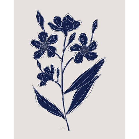 Indigo Botanical Study I White Modern Wood Framed Art Print by Carpentieri, Natalie