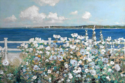 Bayside Garden White Modern Wood Framed Art Print with Double Matting by Swatland, Sally