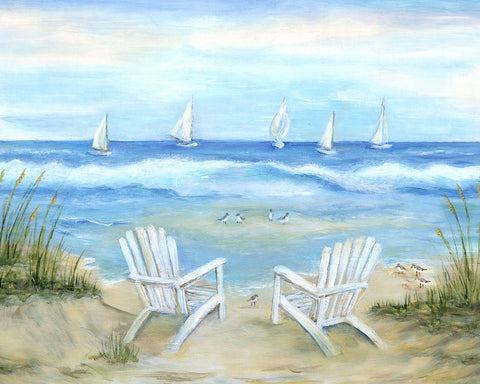 Seaside Escape White Modern Wood Framed Art Print with Double Matting by Dunlap, Marilyn