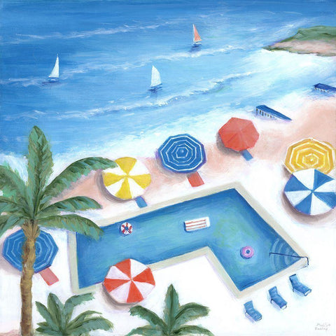 Miami South Beach Pool White Modern Wood Framed Art Print with Double Matting by Dunlap, Marilyn