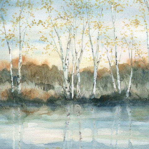 Birch Riverbank Black Ornate Wood Framed Art Print with Double Matting by Robinson, Carol