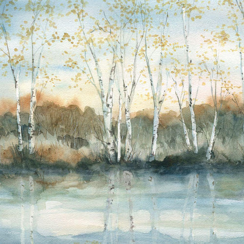 Birch Riverbank Black Modern Wood Framed Art Print by Robinson, Carol