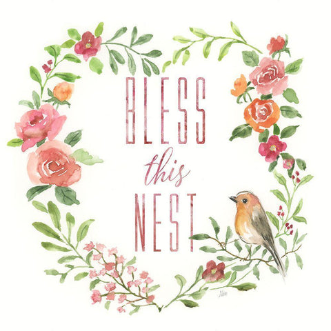 Bless This Nest Gold Ornate Wood Framed Art Print with Double Matting by Nan