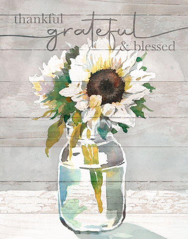 Thankful-Grateful-Blessed Black Ornate Wood Framed Art Print with Double Matting by Troise Heidel, Theresa