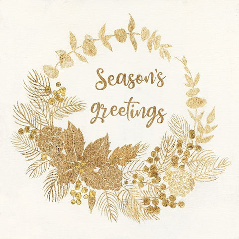 Seasons Greetings Black Ornate Wood Framed Art Print with Double Matting by Tava Studios