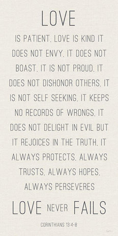 Love Never Fails Black Ornate Wood Framed Art Print with Double Matting by Carpentieri, Natalie