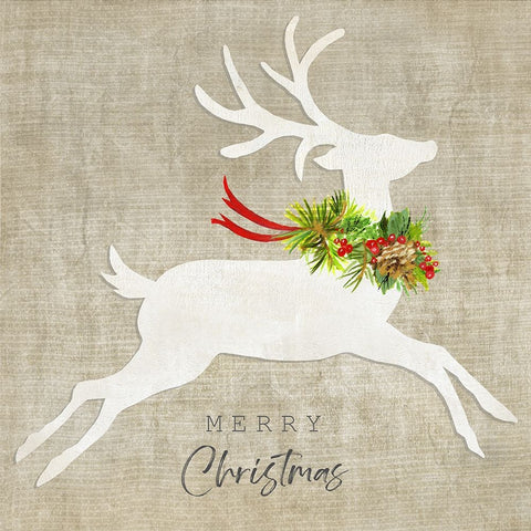 Flying Reindeer I White Modern Wood Framed Art Print with Double Matting by Tava Studios