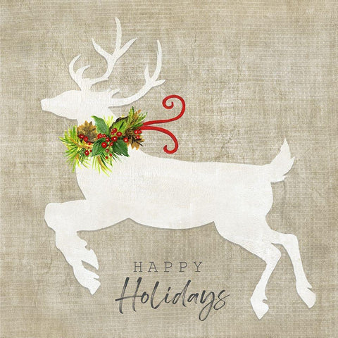 Flying Reindeer II White Modern Wood Framed Art Print by Tava Studios