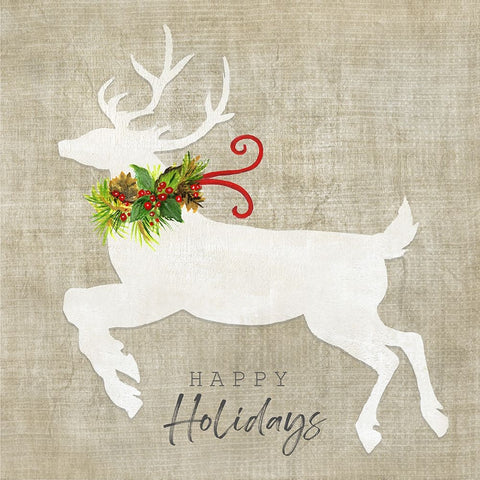 Flying Reindeer II White Modern Wood Framed Art Print with Double Matting by Tava Studios