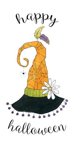 Happy Halloween Hat Black Ornate Wood Framed Art Print with Double Matting by Finn, Livi