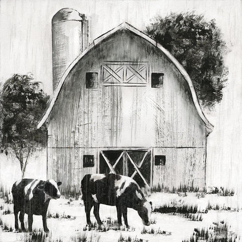 Country Cows Black Ornate Wood Framed Art Print with Double Matting by Nan