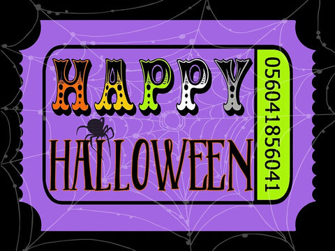 Happy Halloween Ticket Black Ornate Wood Framed Art Print with Double Matting by Finn, Livi