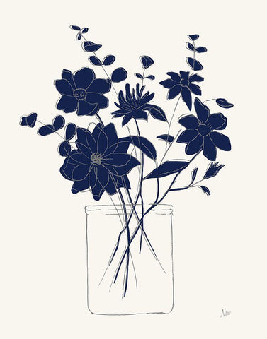 Indigo Sketch Bouquet II Black Ornate Wood Framed Art Print with Double Matting by Nan