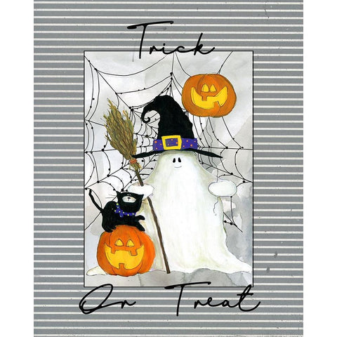 Trick or Treat Ghost Gold Ornate Wood Framed Art Print with Double Matting by Robinson, Carol