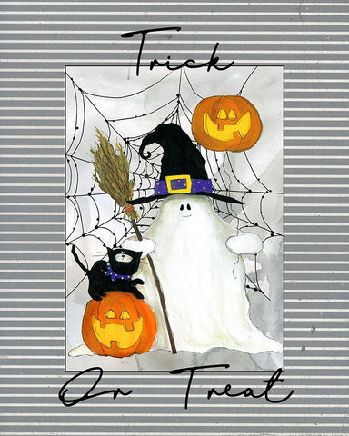 Trick or Treat Ghost Black Ornate Wood Framed Art Print with Double Matting by Robinson, Carol