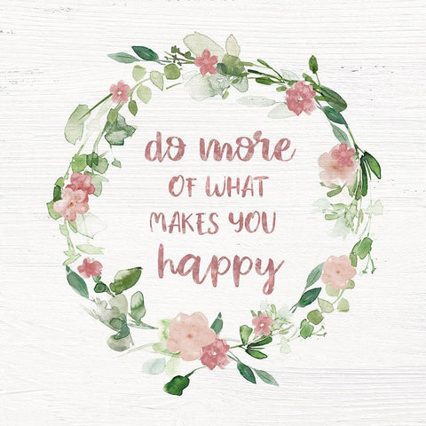 Blush Floral Happy Wreath Black Modern Wood Framed Art Print by Robinson, Carol