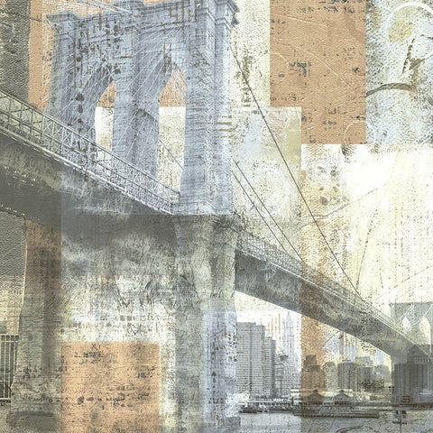 Soft Light Brooklyn Bridge Black Ornate Wood Framed Art Print with Double Matting by Craven, Katrina