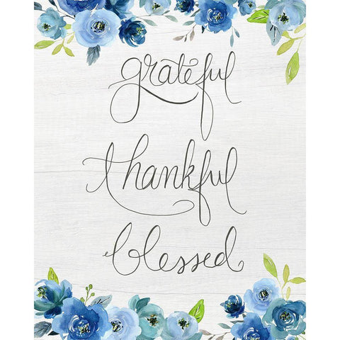 Grateful-Thankful-Blessed White Modern Wood Framed Art Print by Santiago, Daniela