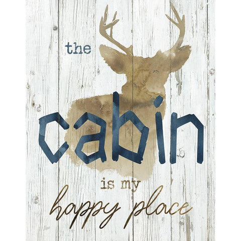 Happy Place Cabin White Modern Wood Framed Art Print by Nan