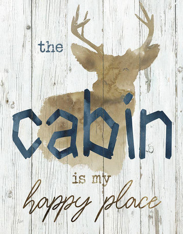 Happy Place Cabin White Modern Wood Framed Art Print with Double Matting by Nan