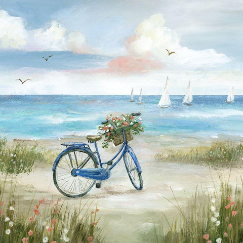 Beach Bike Bliss White Modern Wood Framed Art Print by Nan