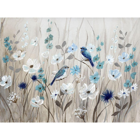 Bluebirds in Spring White Modern Wood Framed Art Print by Nan