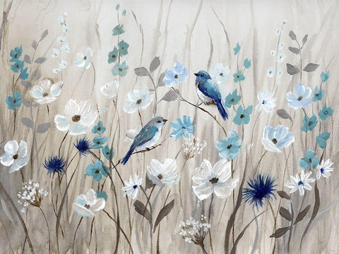 Bluebirds in Spring White Modern Wood Framed Art Print with Double Matting by Nan