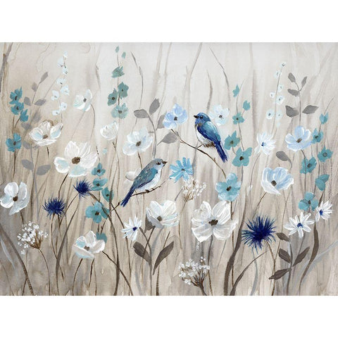 Bluebirds in Spring Black Modern Wood Framed Art Print by Nan