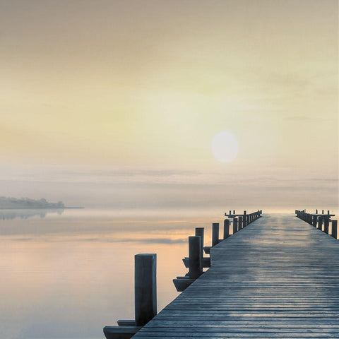 Pier at Dawn Gold Ornate Wood Framed Art Print with Double Matting by Calascibetta, Mike