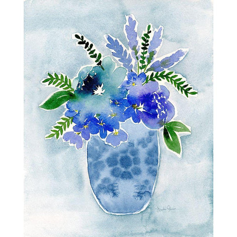 Blue Bouquet I Gold Ornate Wood Framed Art Print with Double Matting by Gunn, Kourtni