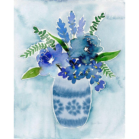 Blue Bouquet II White Modern Wood Framed Art Print by Gunn, Kourtni