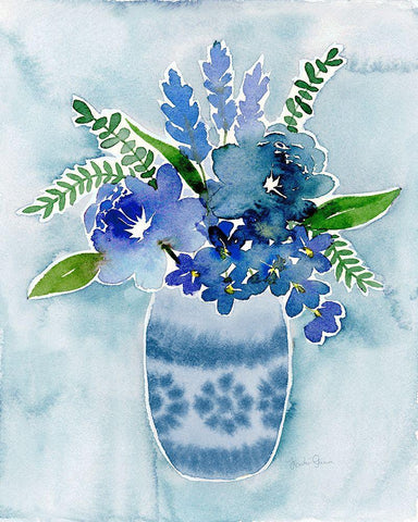 Blue Bouquet II Black Ornate Wood Framed Art Print with Double Matting by Gunn, Kourtni