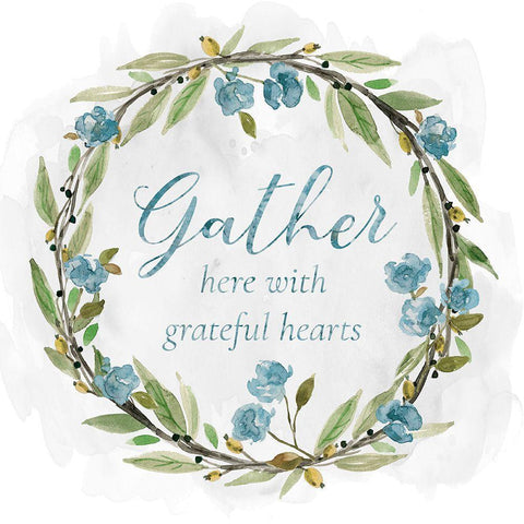 Gather Floral Wreath Gold Ornate Wood Framed Art Print with Double Matting by Robinson, Carol