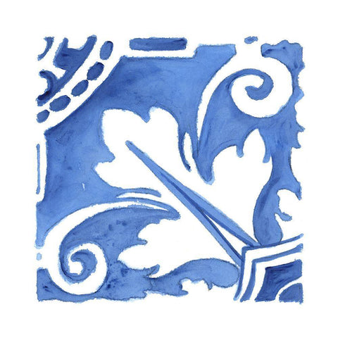 Blue Wash Tile I White Modern Wood Framed Art Print with Double Matting by Tava Studios