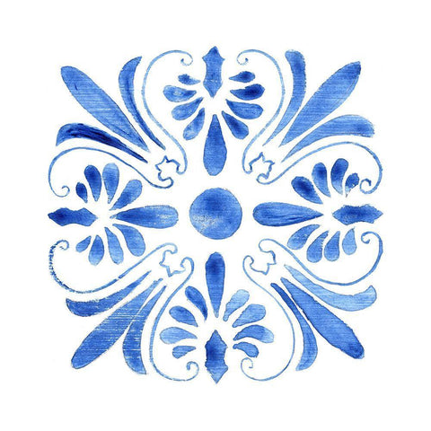 Blue Wash Tile III White Modern Wood Framed Art Print with Double Matting by Tava Studios
